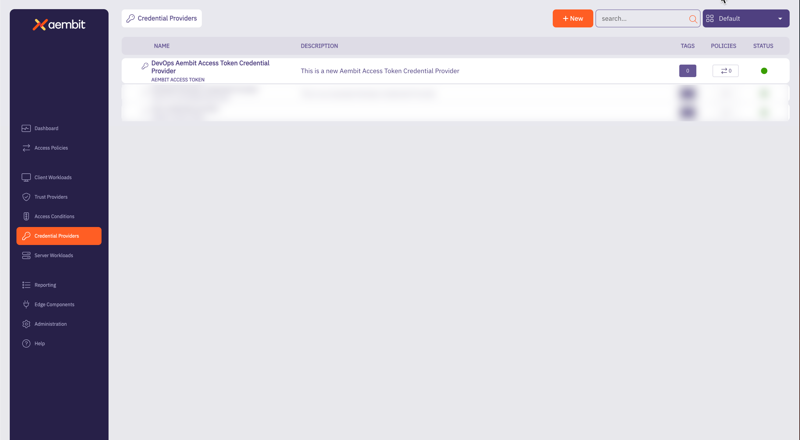 Credential Providers Page With New Aembit Access Token Credential Provider
