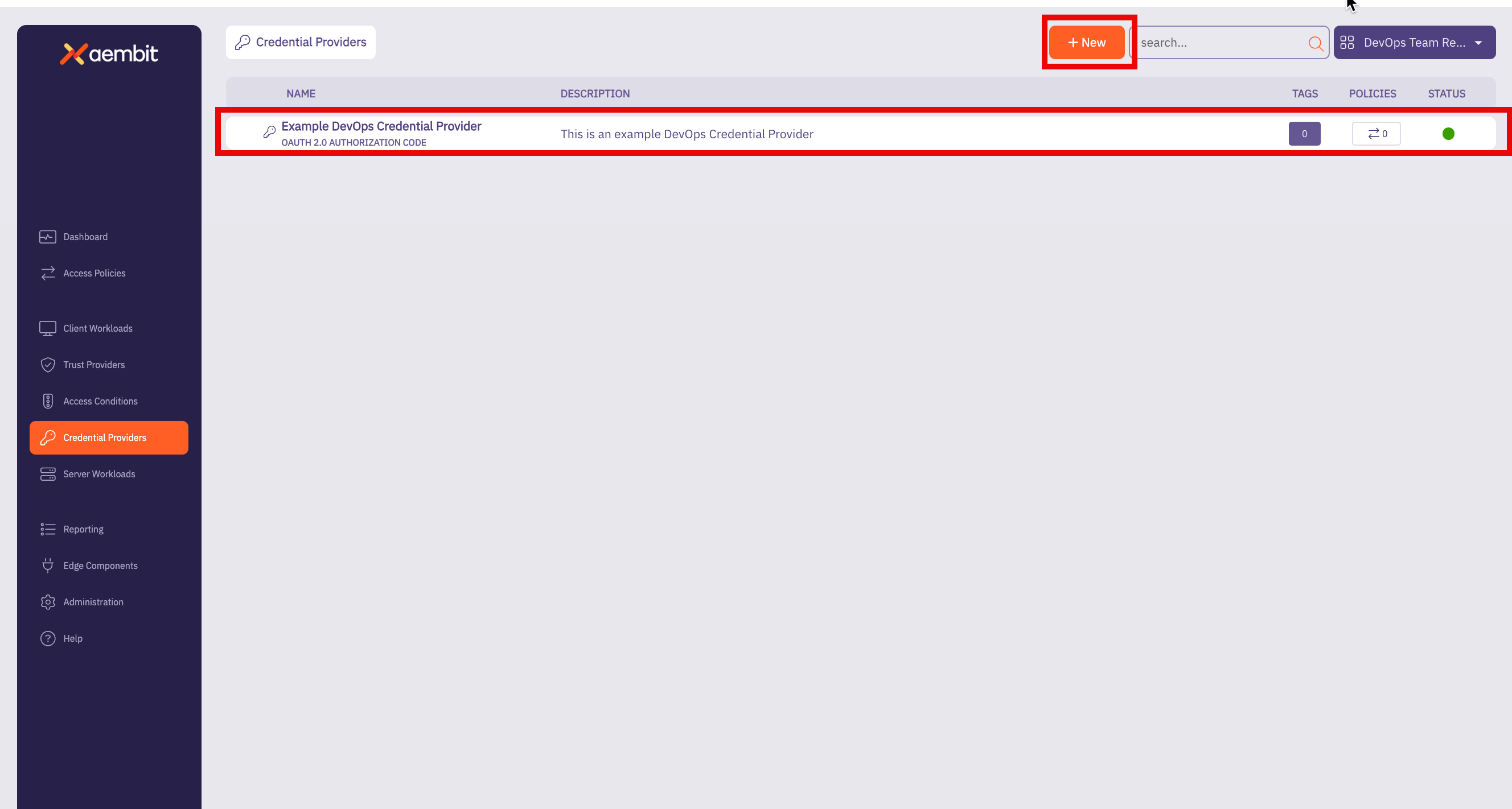 Credential Providers - Main Page With New Credential Provider