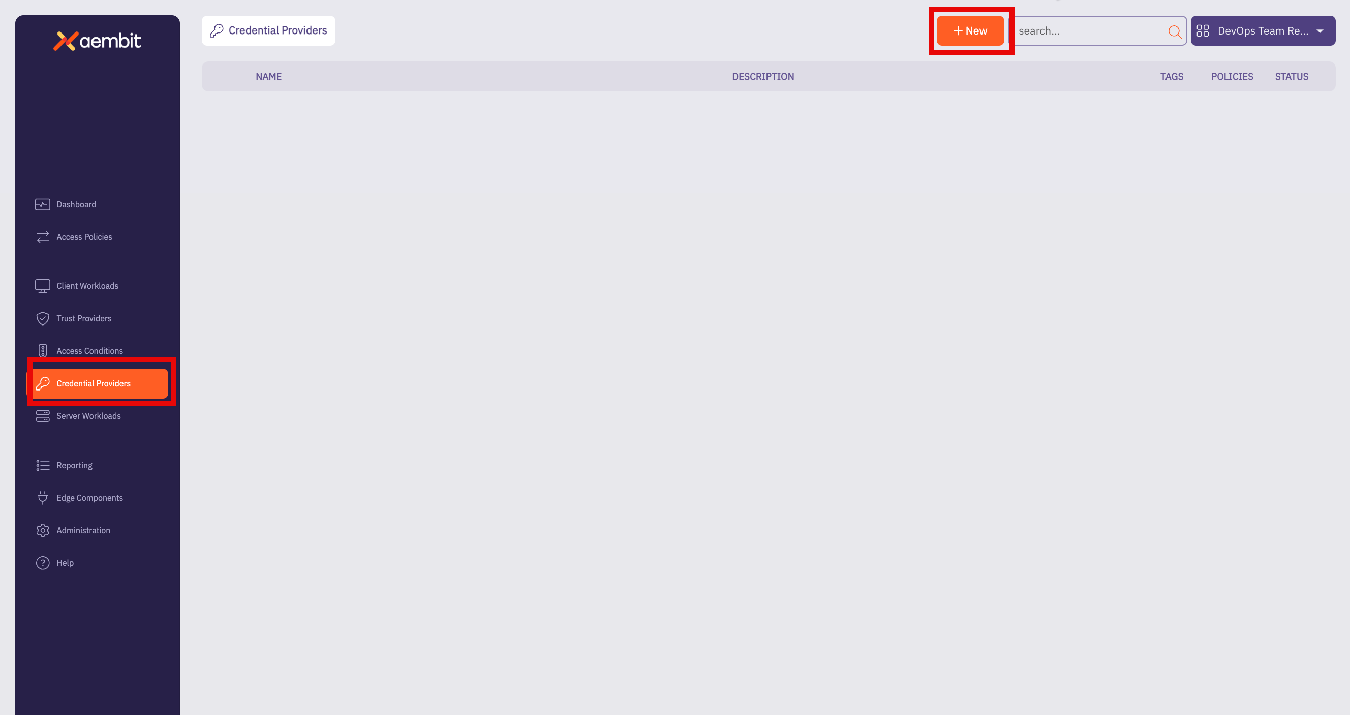 Credential Providers - Main Page Empty