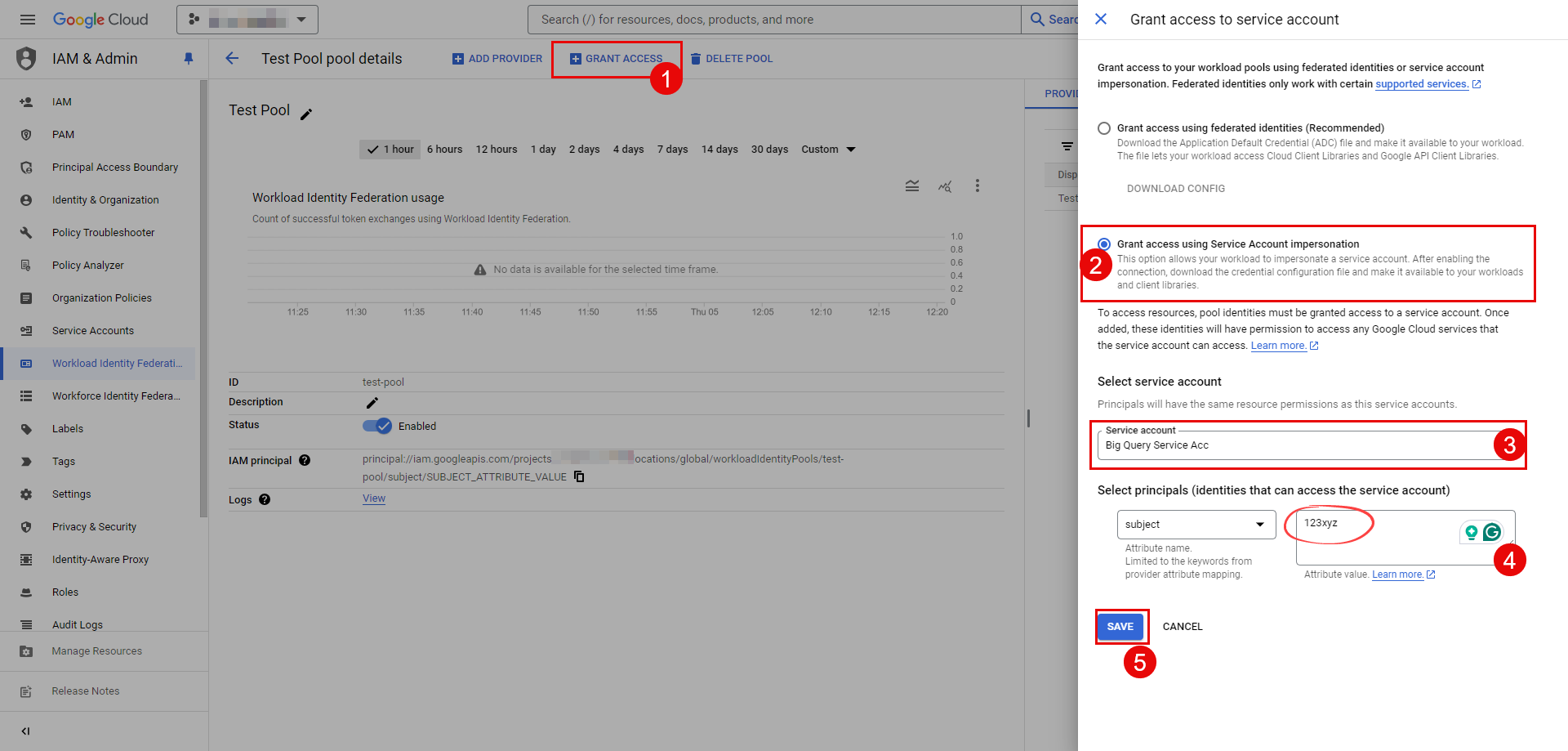Grant Access to Service Account in Pool Identity