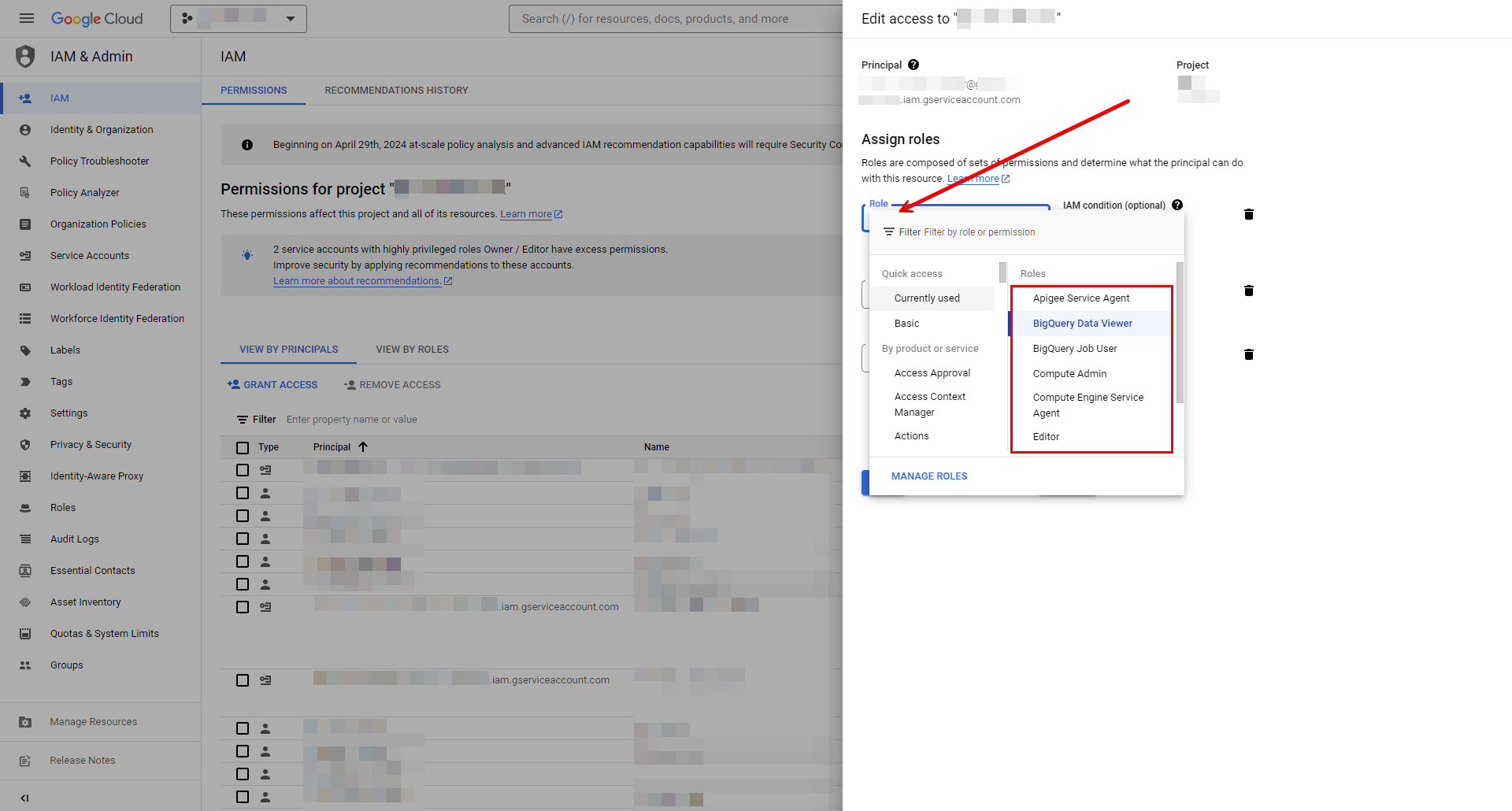 Set Role to Service Account