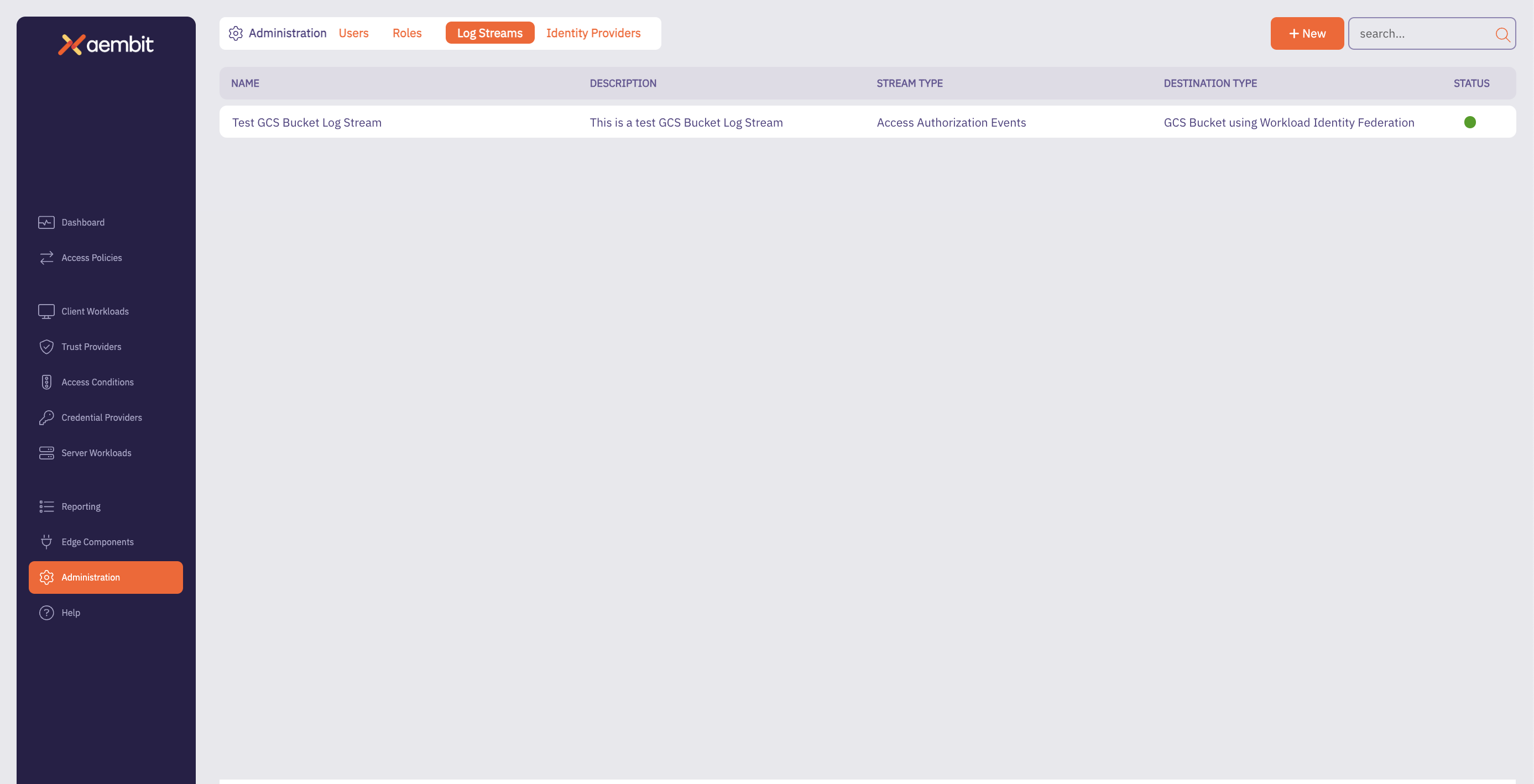Log Streams Main Page With GCS Bucket Log Stream Added
