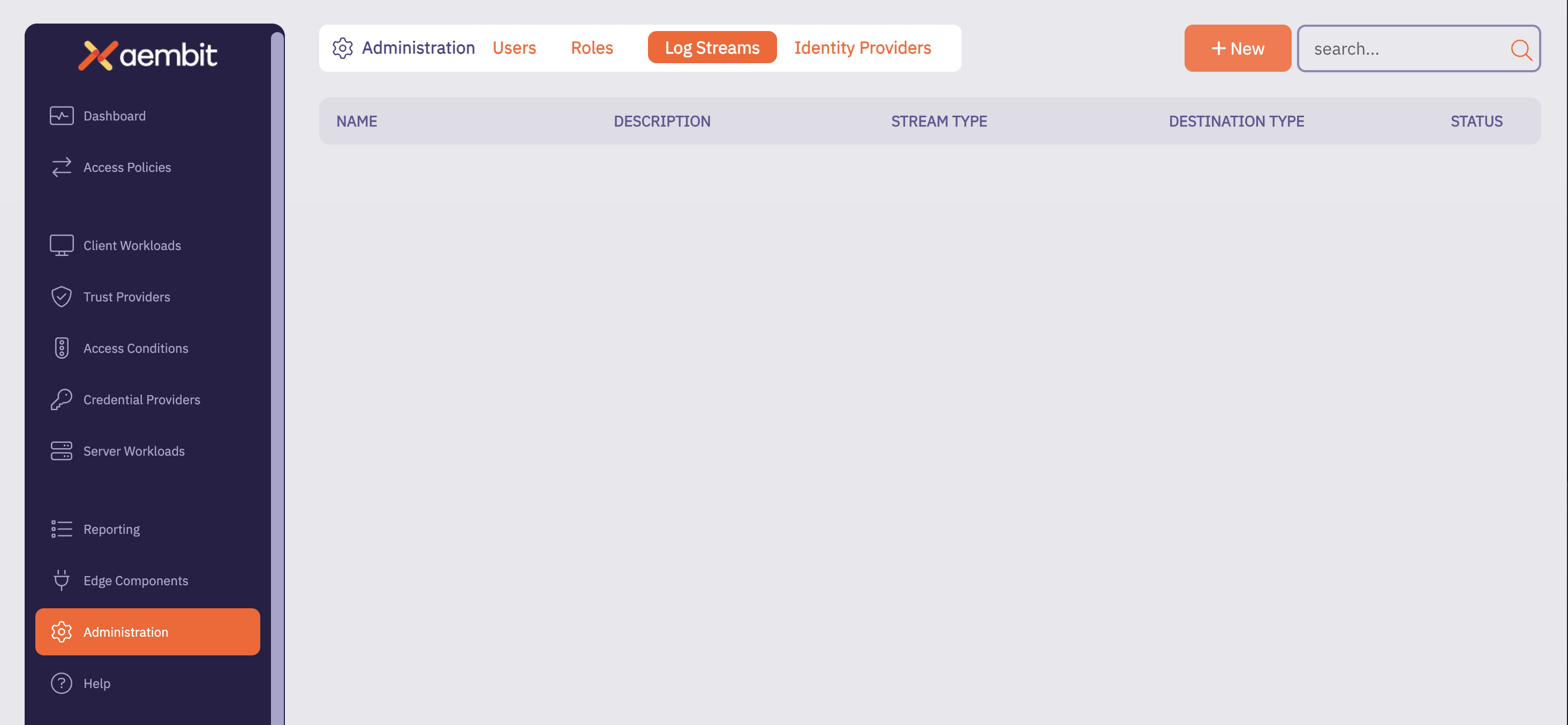 Log Streams Main Page