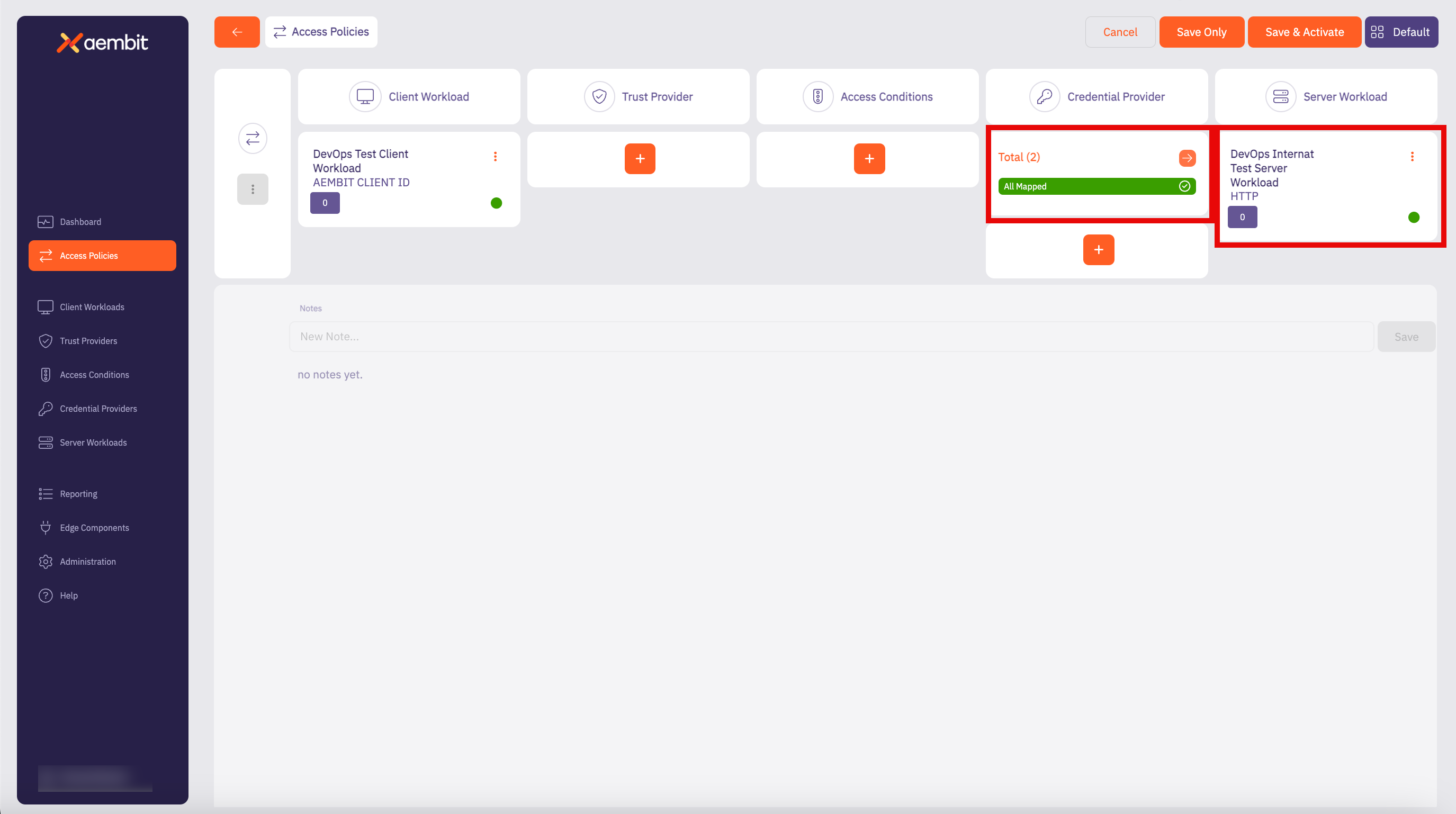 Access Policy Main Page - HTTP Mapped Credential Providers