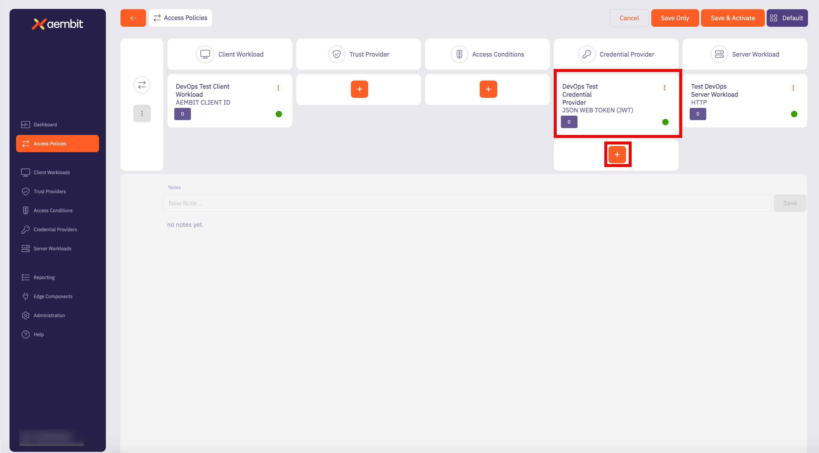 Access Policy Page With First Credential Provider Added