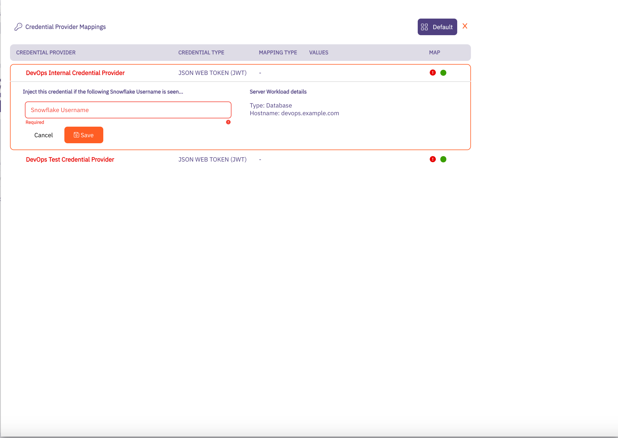Credential Provider Mappings Dropdown