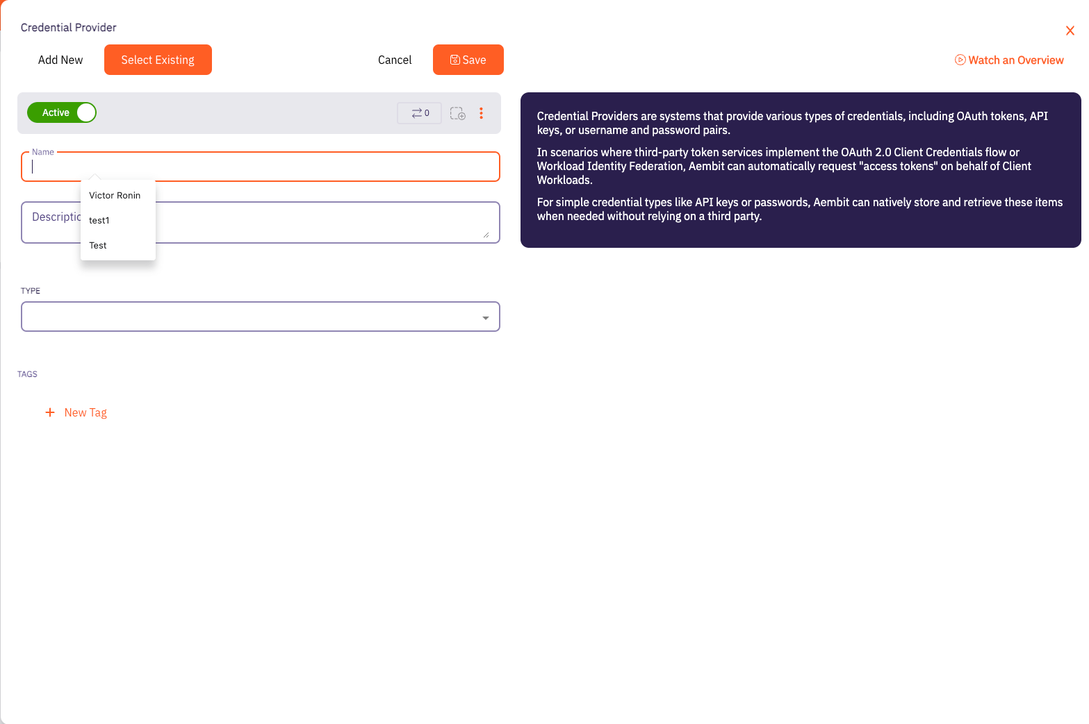 Credential Provider Page