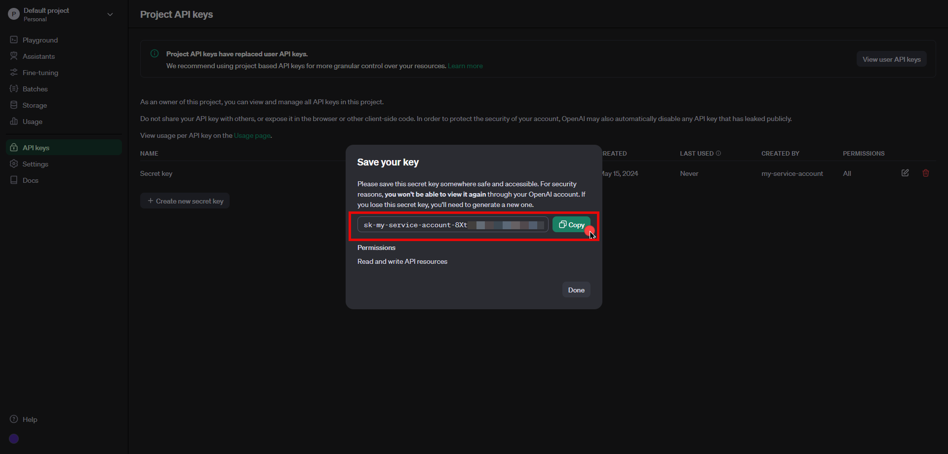 Copy secret key