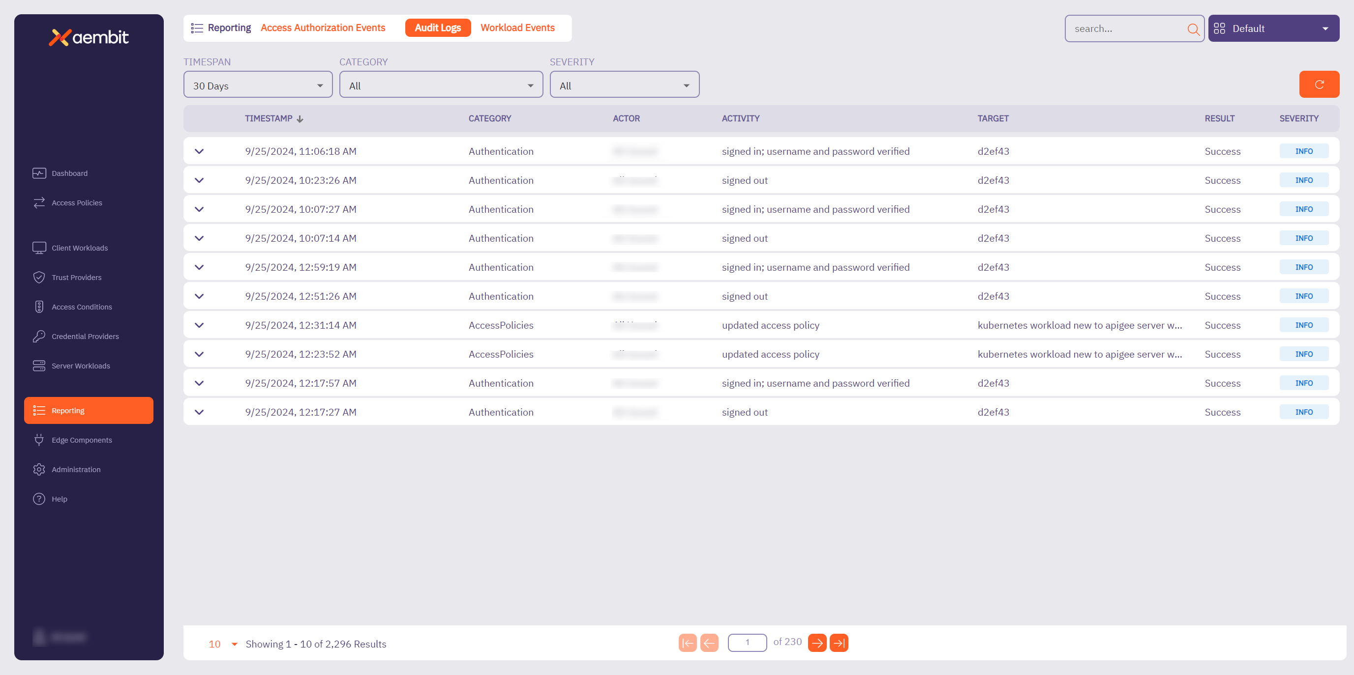Audit Logs Main Page