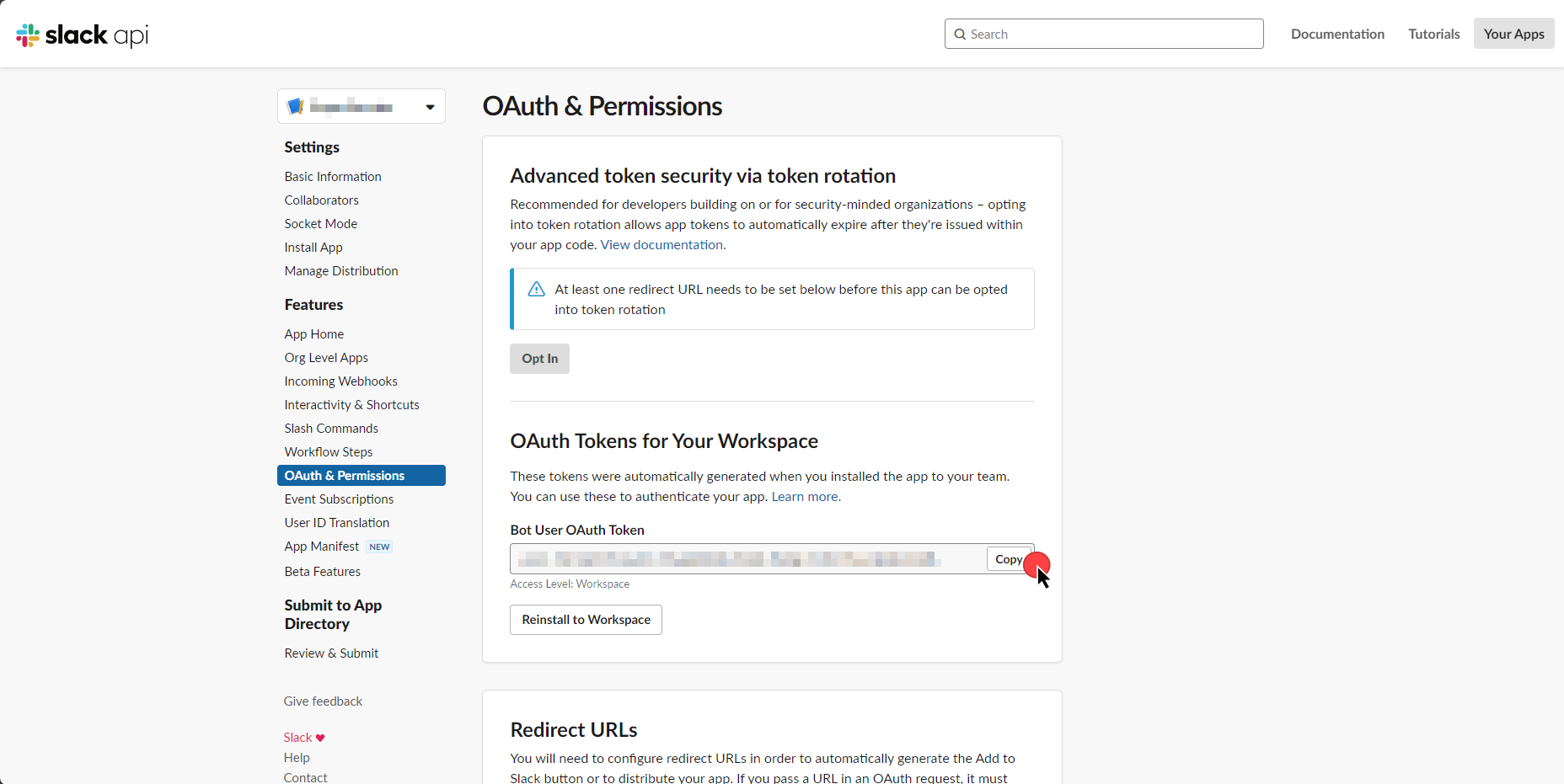Copy OAuth Token
