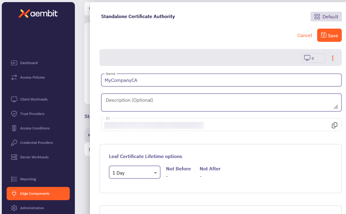 New Standalone Certificate Authority pop out window
