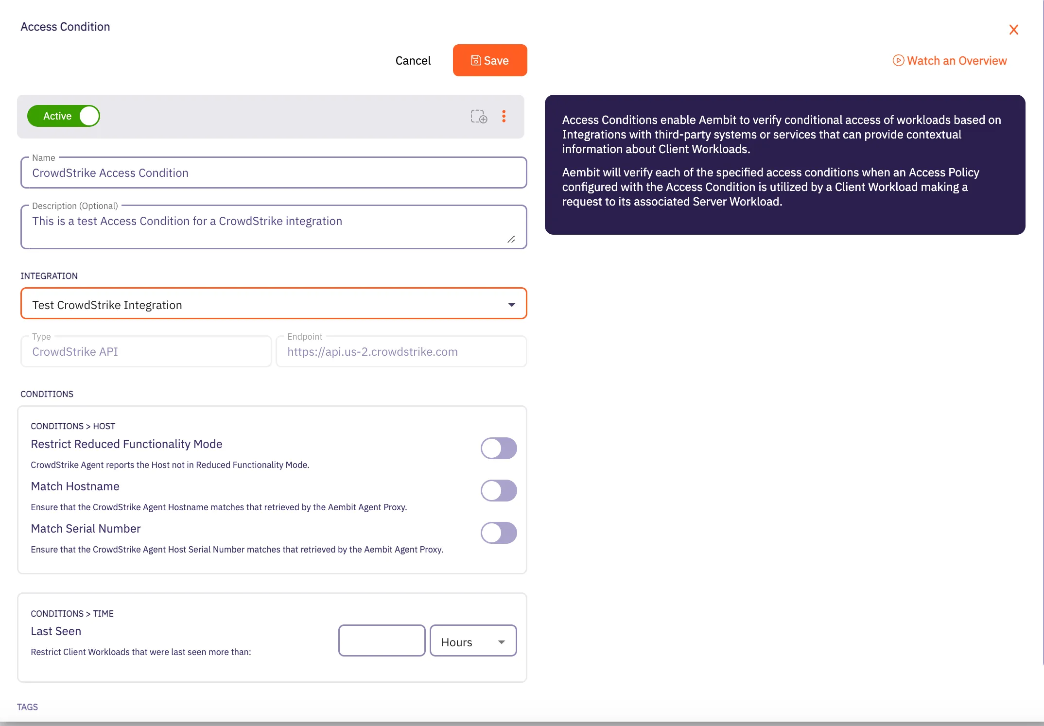 Access Condition Dialog Window - CrowdStrike Selected