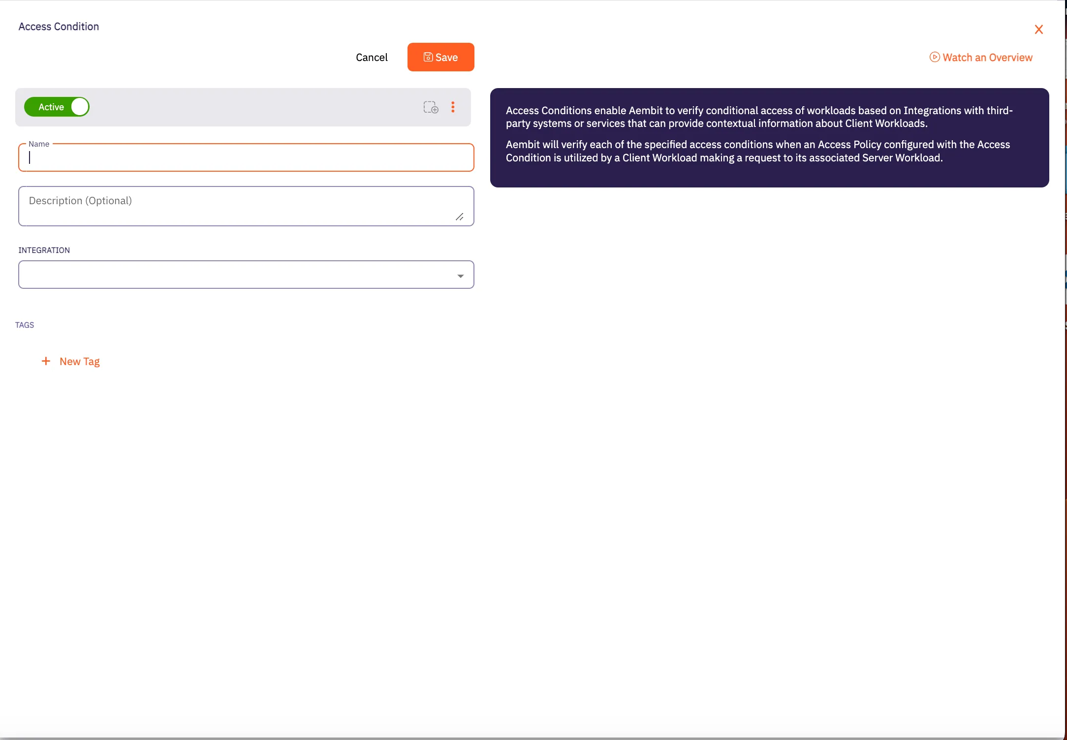 Access Condition Dialog Window - Empty