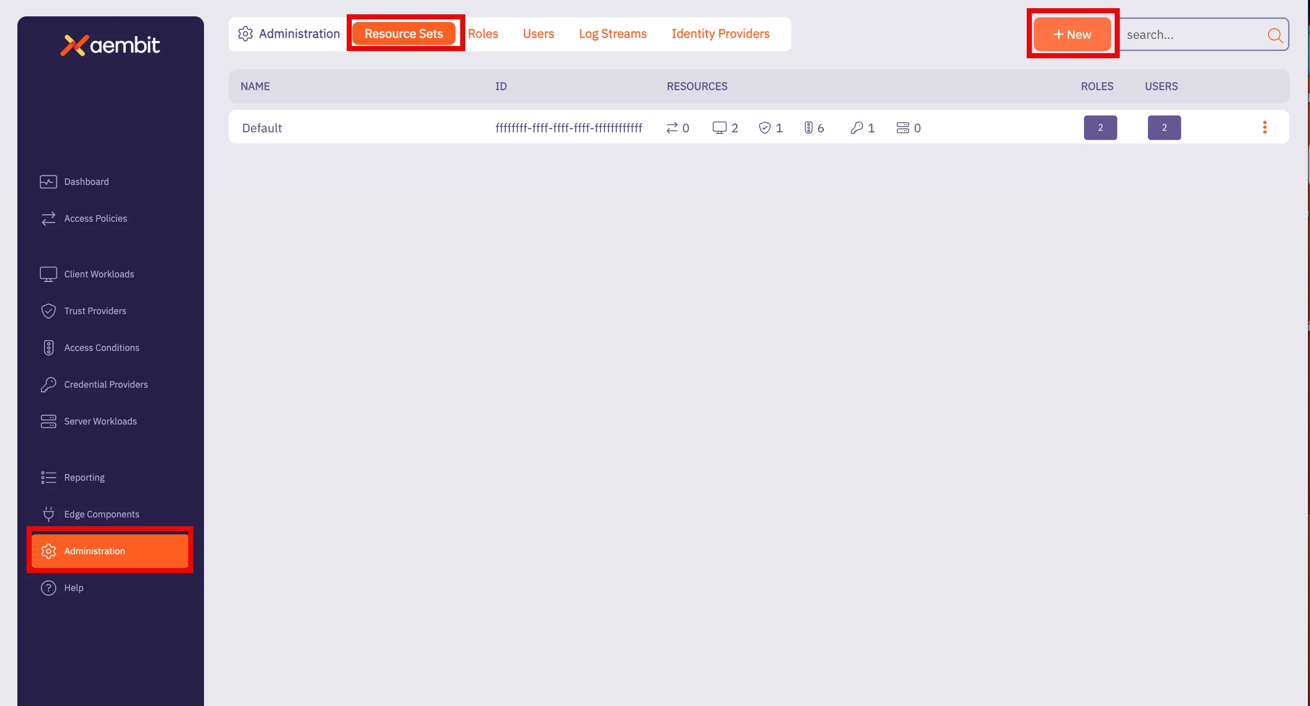 Administration Page - Resource Sets Empty