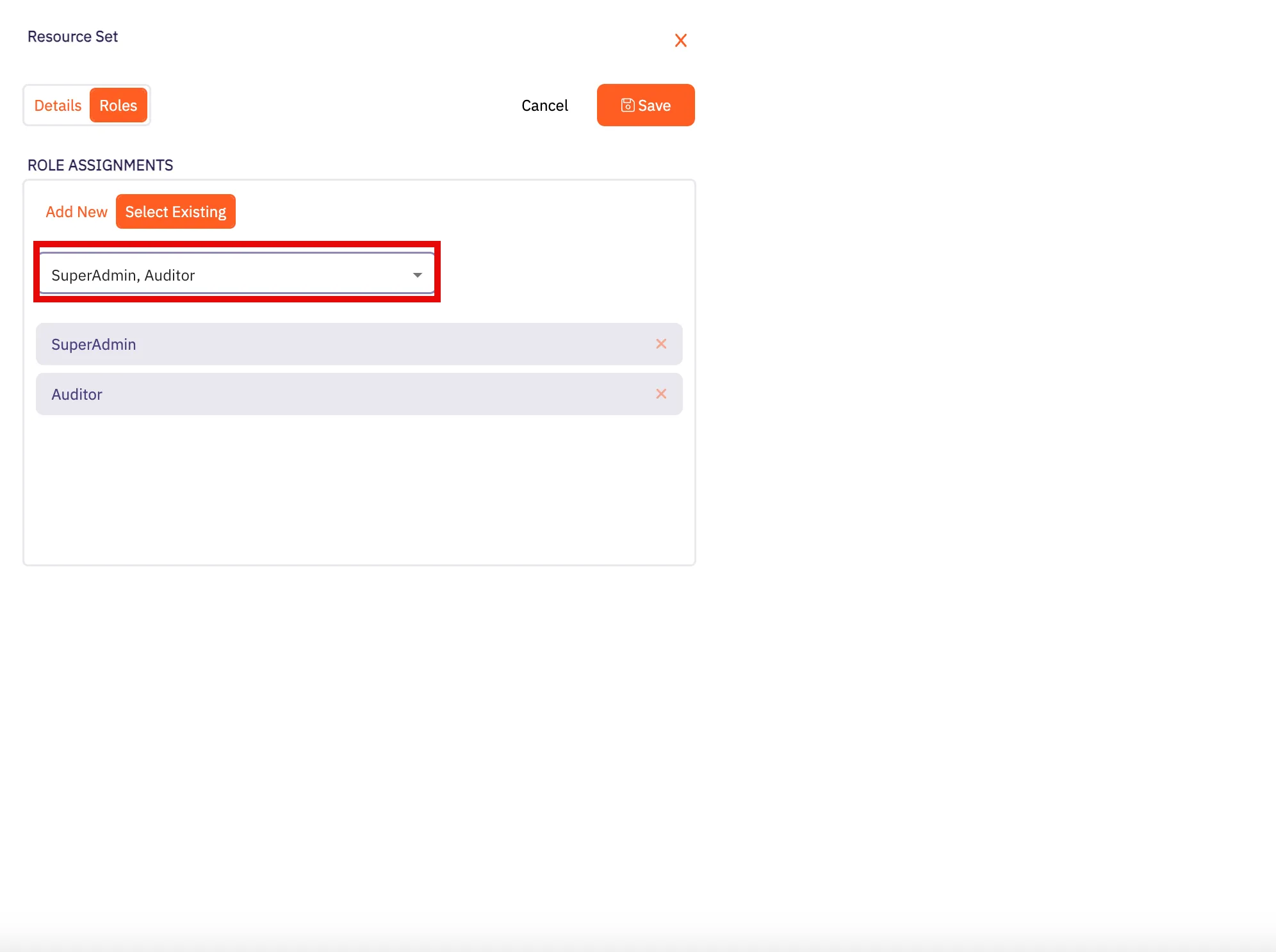 Resource Sets - Select an Existing Role