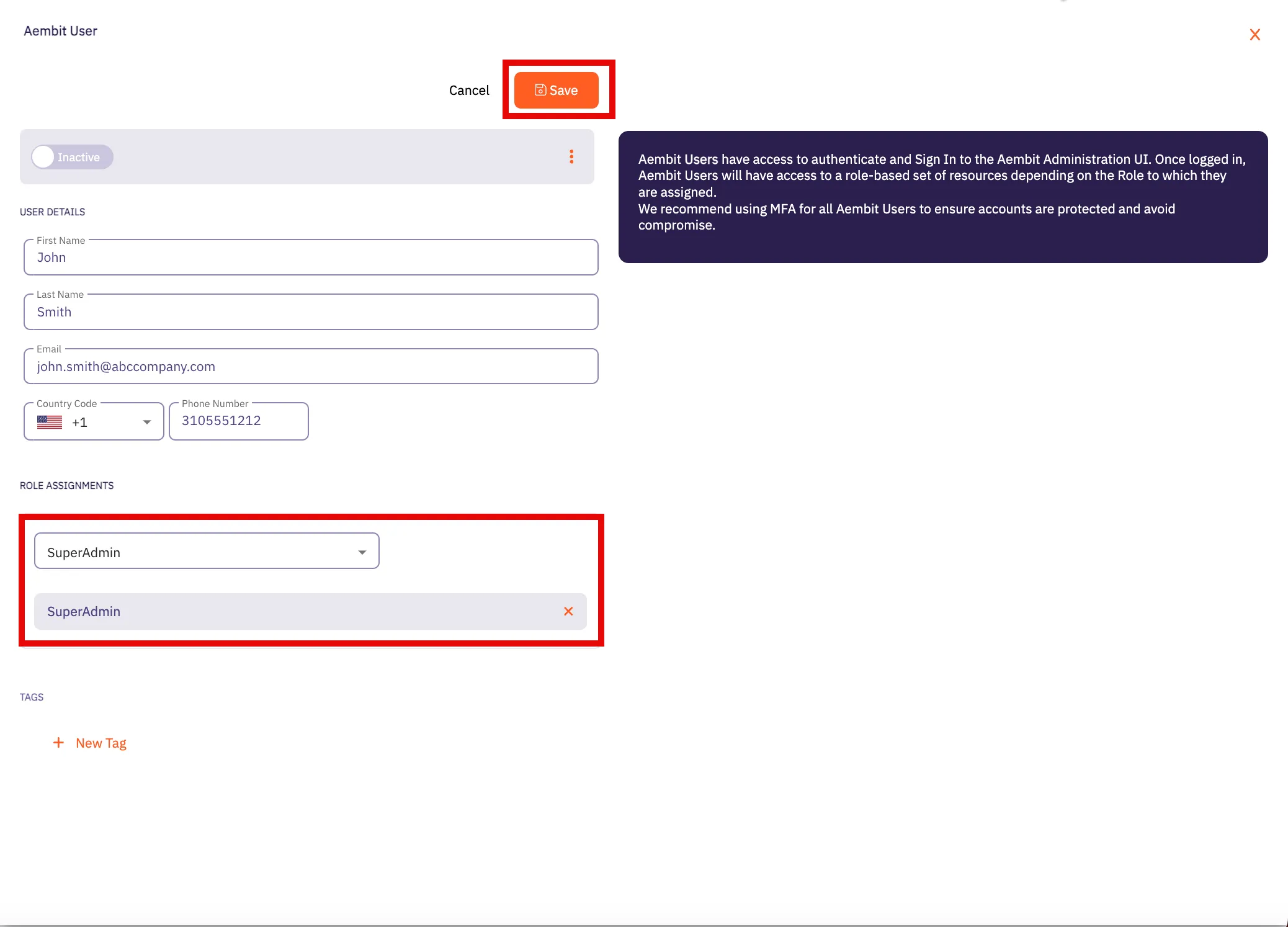 Users Dialog Window - Completed