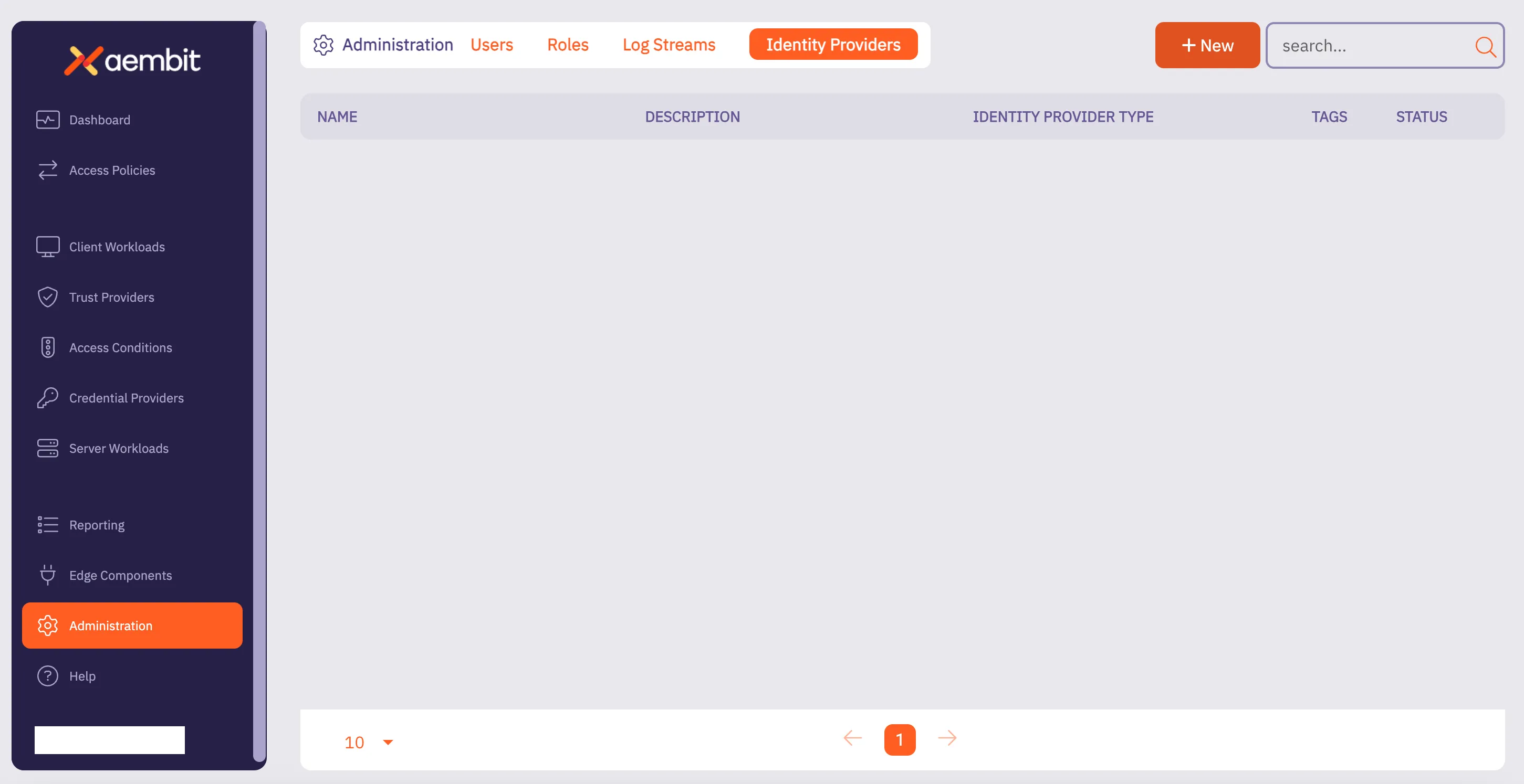 An empty Identity Providers page