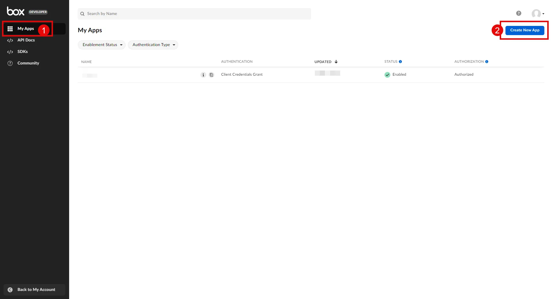 Box Create New App
