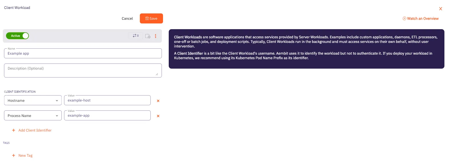 Client Workload multiple identifiers