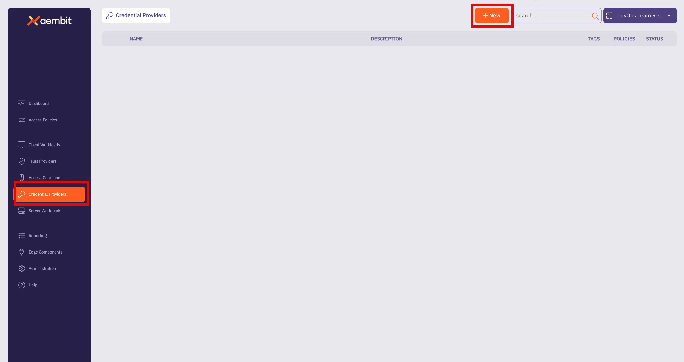 Credential Providers - Main Page Empty