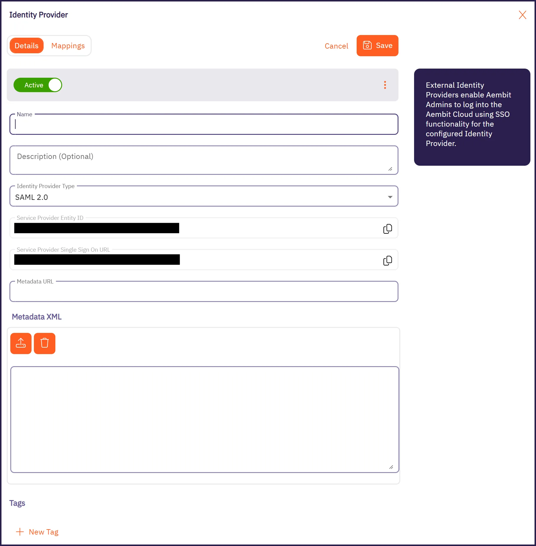 Adding a Identity Provider page