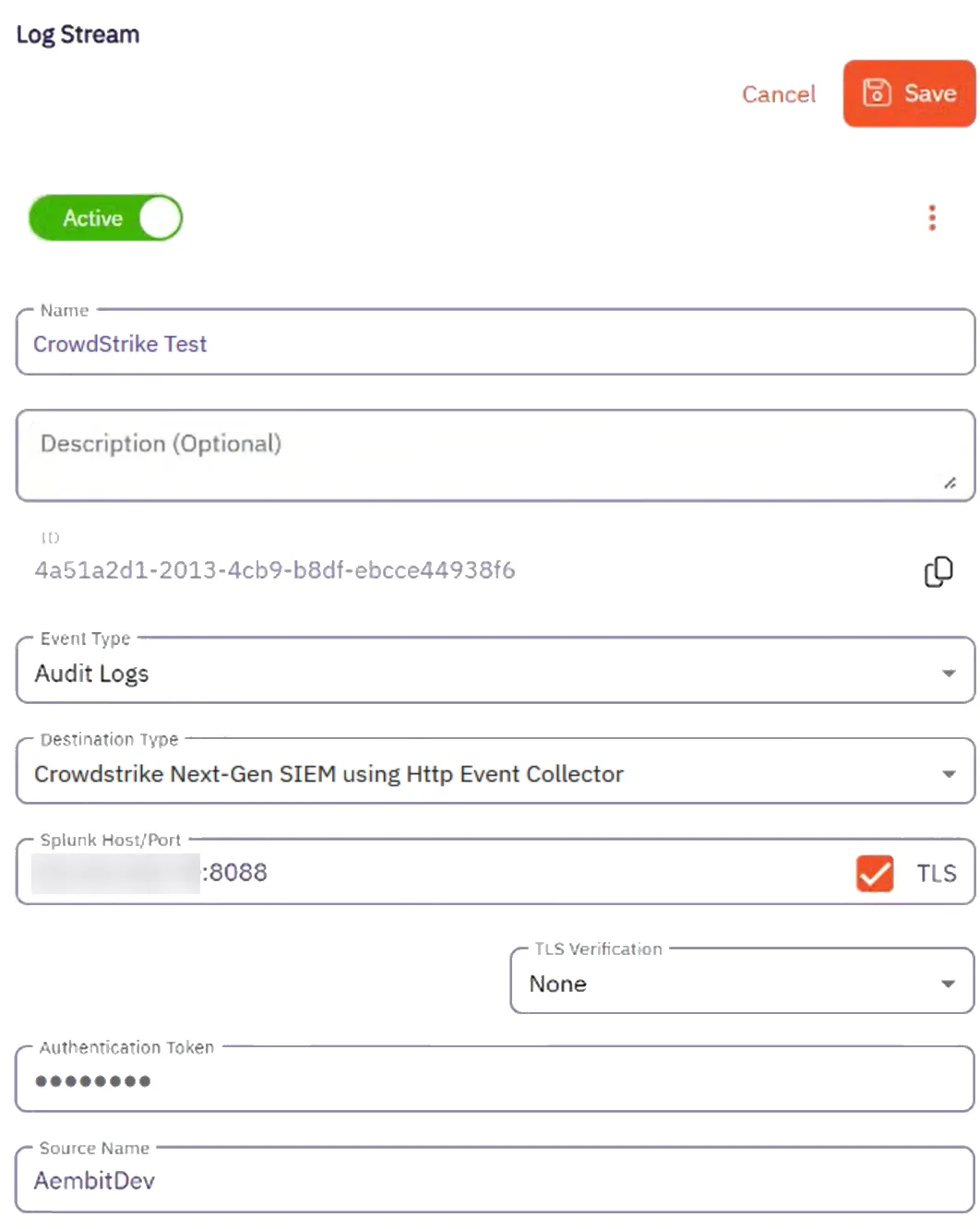 Completed CrowdStrike Next-Gen SIEM Log Stream