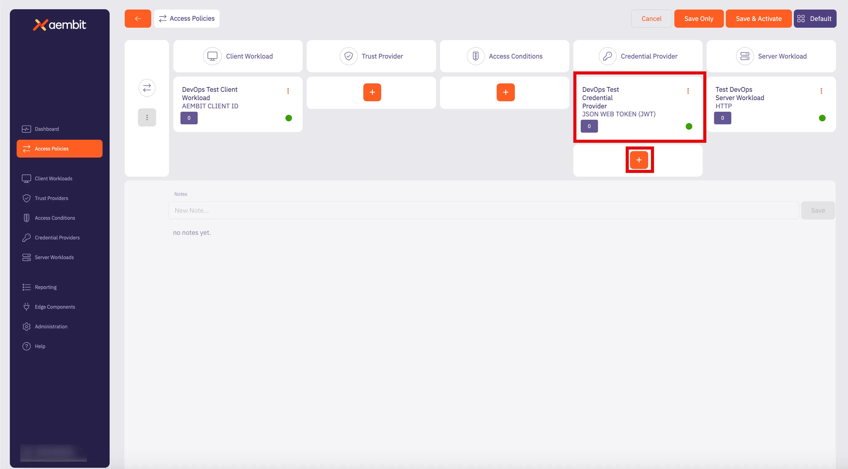 Access Policy Page With First Credential Provider Added