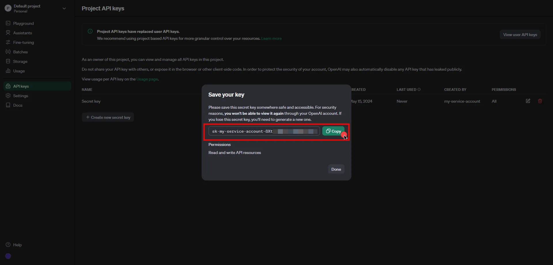 Copy secret key