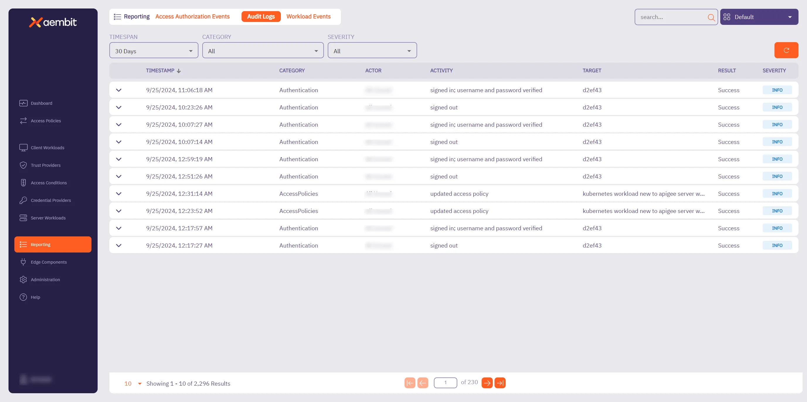 Audit Logs Main Page