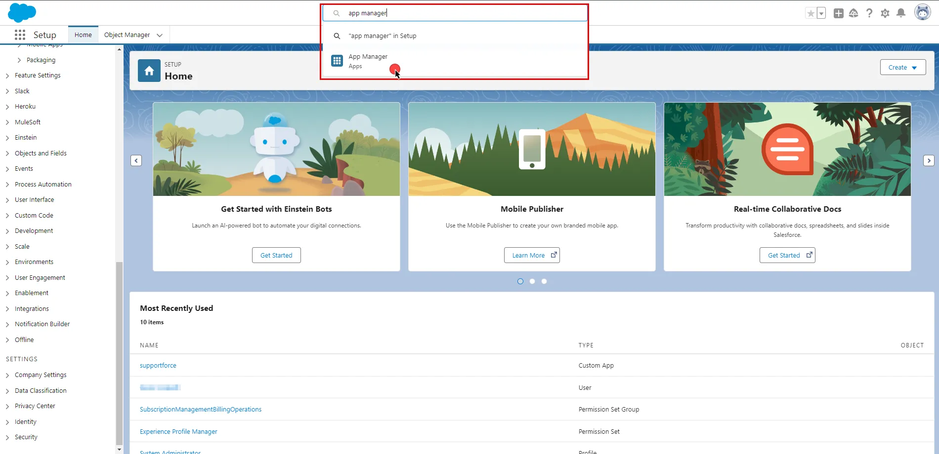 Salesforce Setup to App Manager