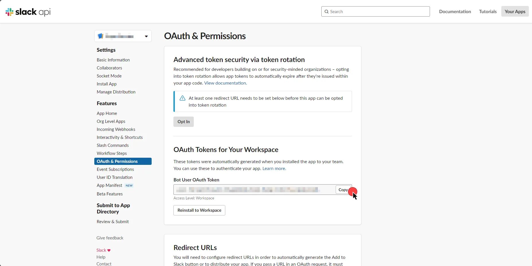 Copy OAuth Token